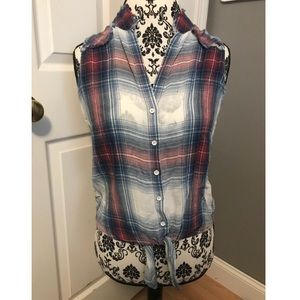 Plaid button down tank top